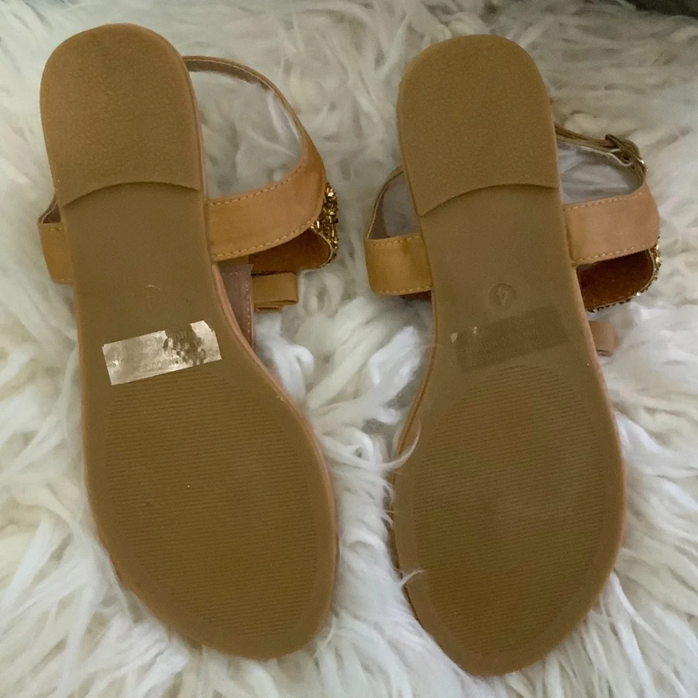 Eddie Marc Girls Kids sandals brown shoes with gold metallic accents Size 4 New